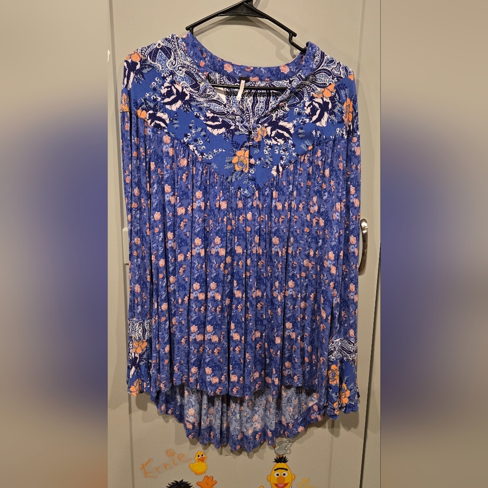 Free People Floral Blue and Orange Dress